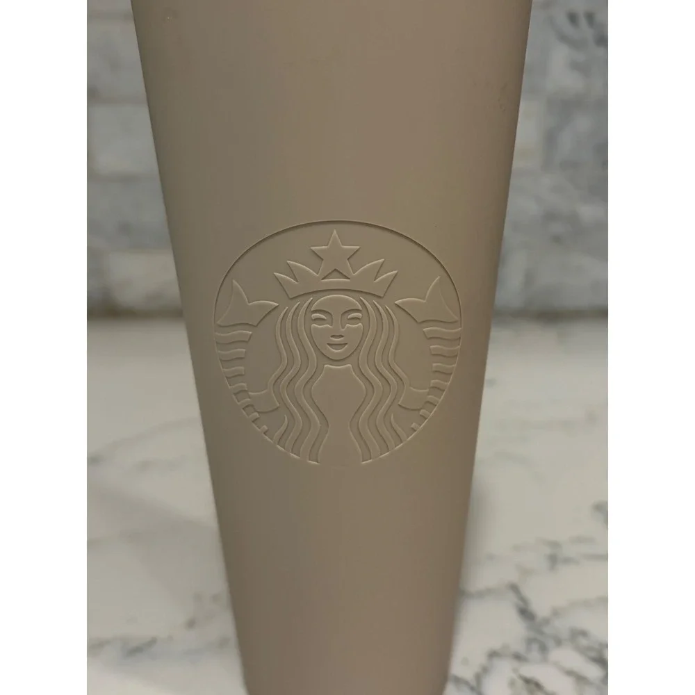 Starbucks 2022 Matte Tan Beige Siren Cold Cup Tumbler with Straw 24oz